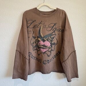 Urban Outfitters Brown Tattoo Graphic Oversized Sweatshirt Let It Soar Y2K S/M